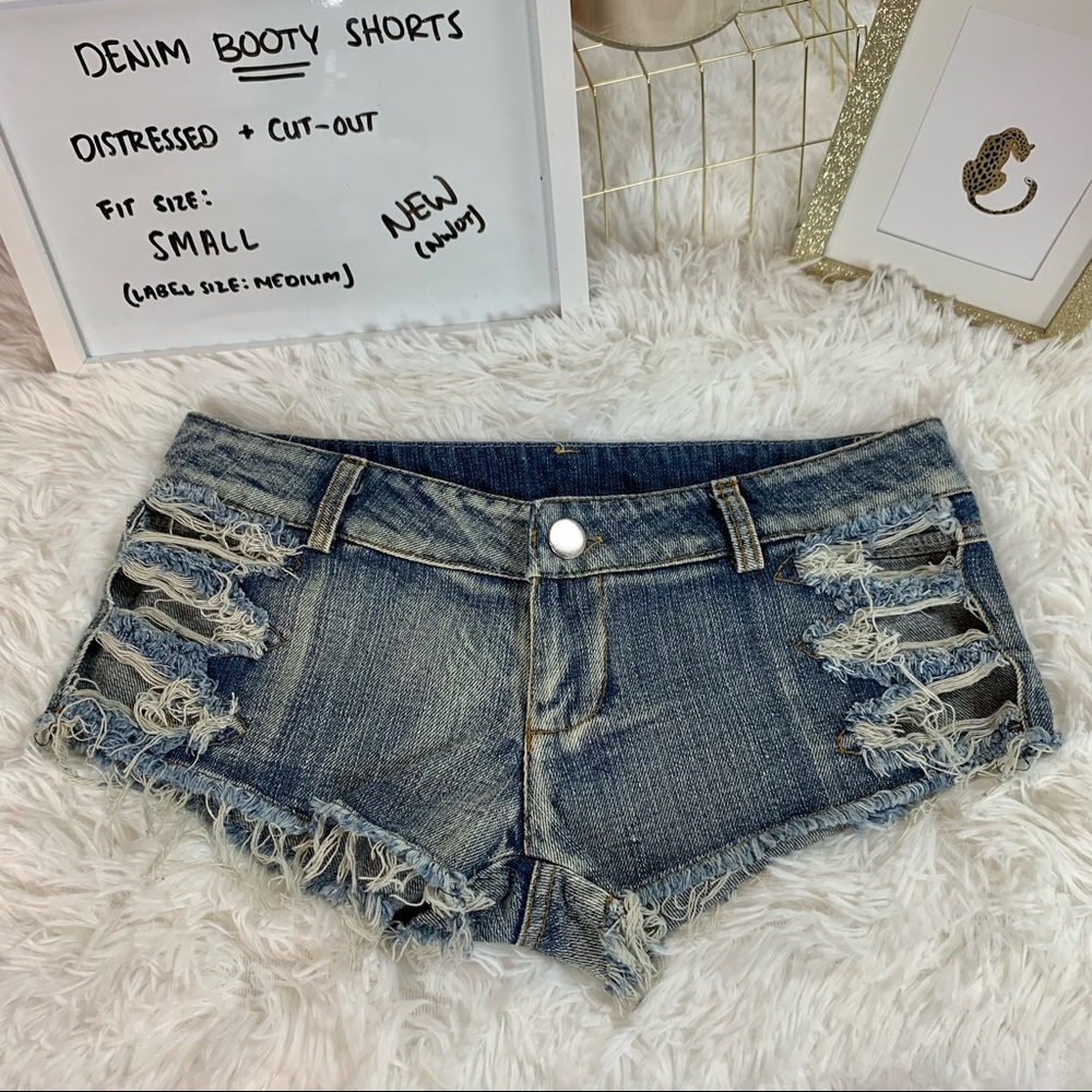 Denim Micro Booty Shorts Jean NWOT | Cut-out distressed sexy cowgirl cheeky